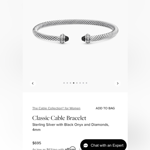 David Yurman Classic Cable Bracelet Sterling Silver Black Onyx/Diamonds - Picture 4 of 10